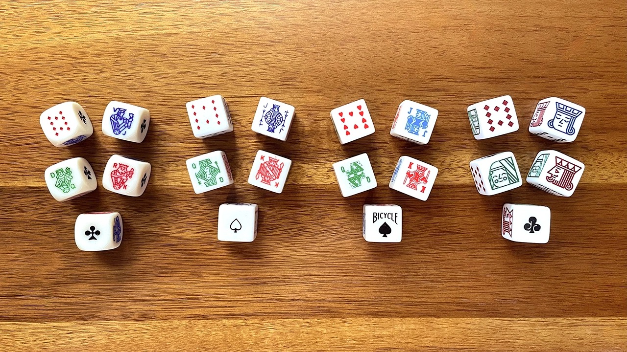 Poker dice from different manufacturers.